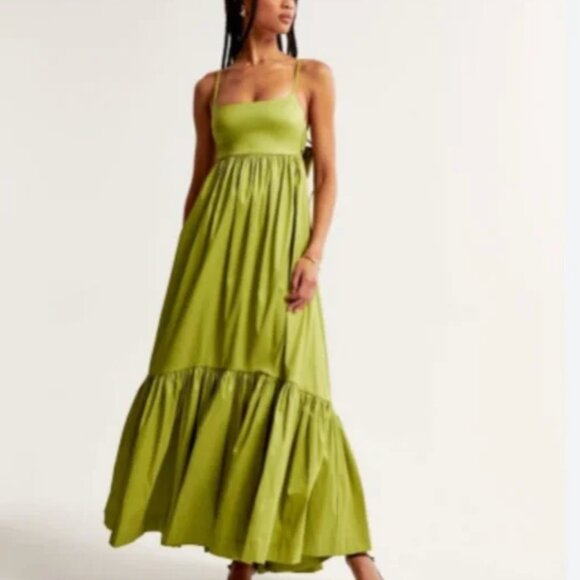 Abercrombie & Fitch Dresses & Skirts - Abercrombie Women's Drama Bow-Back Taffeta Maxi Dress in Green, Size Small
